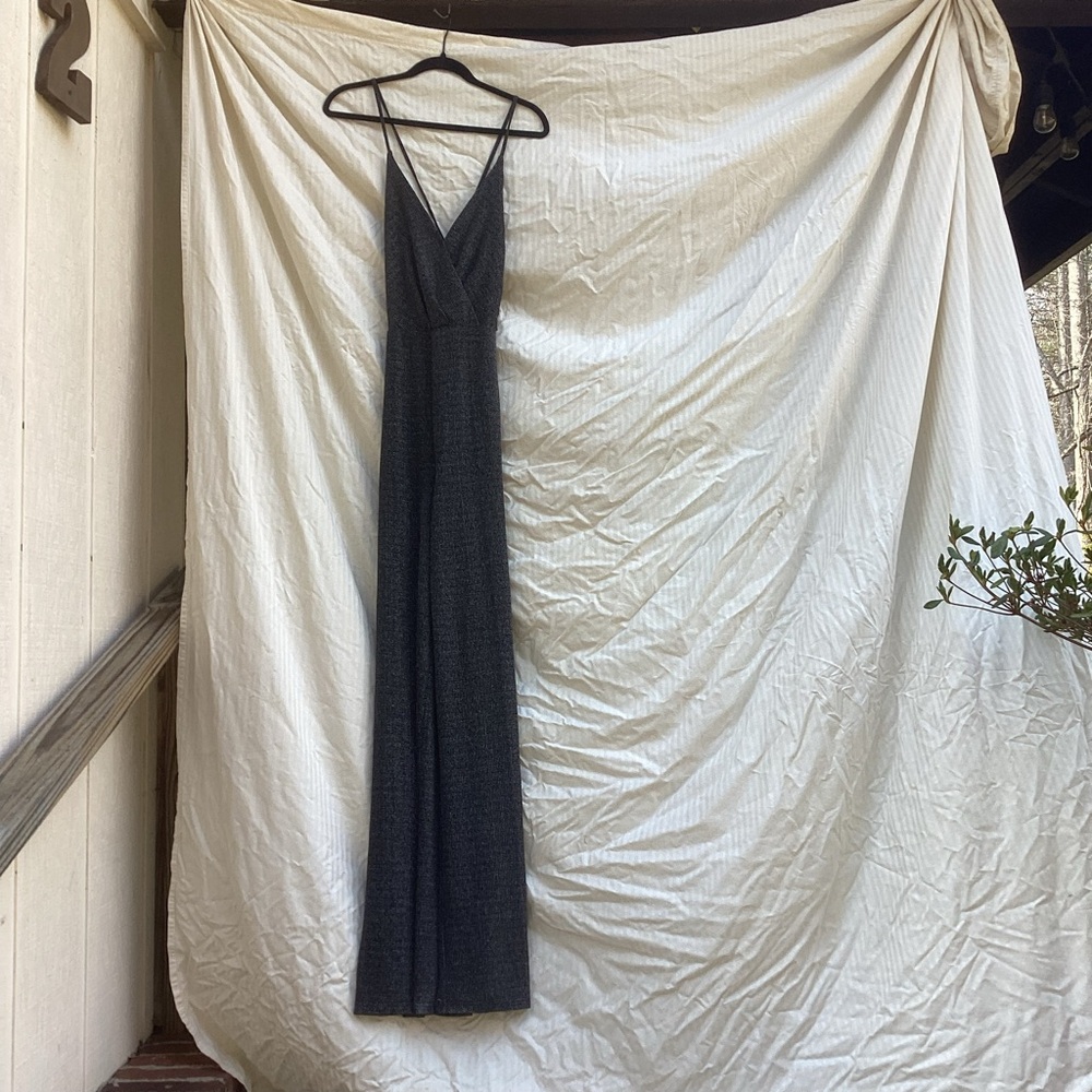 Lucy Wang Black Sparkle V-Neck Jumpsuit with Thin Straps, size small